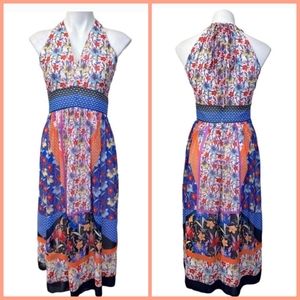 Maggy London Midi Maxi Dress, 4 Floral Sleeveless Halter Spring multicolor lined
